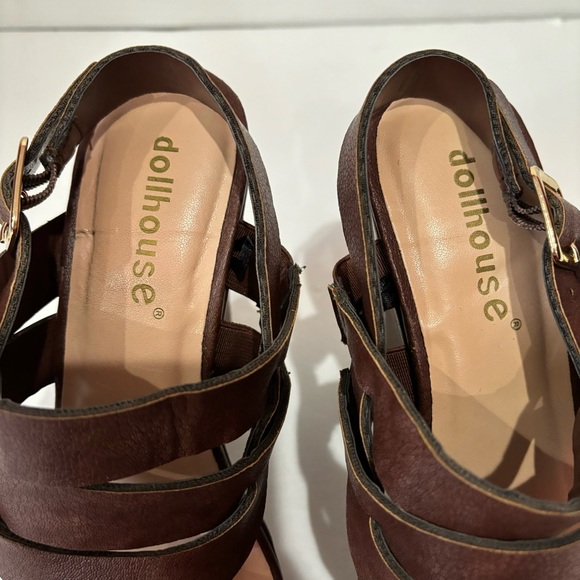 DOLLHOUSE Faux Leather Open Toe Strappy Platform Sandal Wedges - brown, size 6.5 - Picture 6 of 8